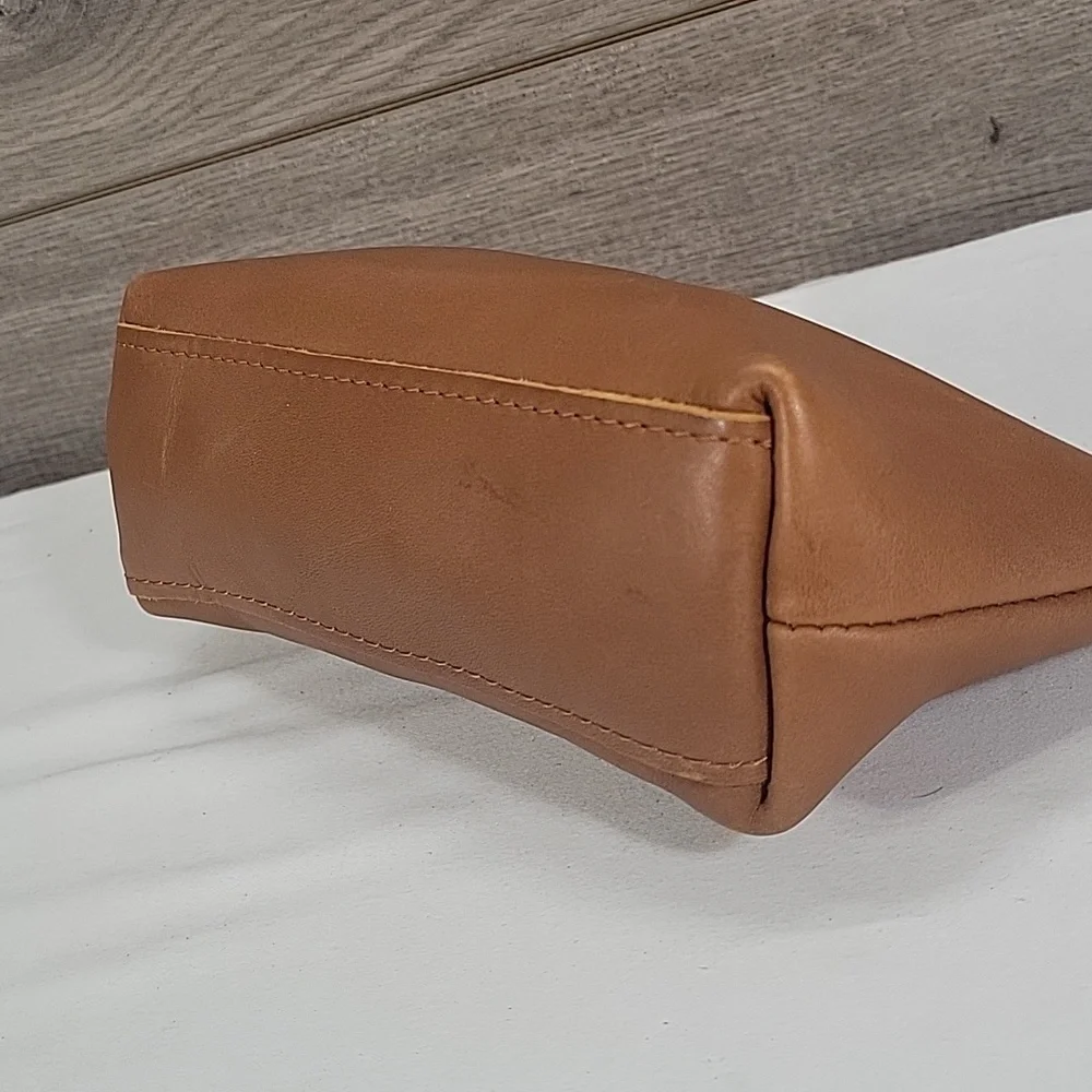 Portland Leather Goods Cognac Brown Cosmetic Make-up Zip Pouch Bag